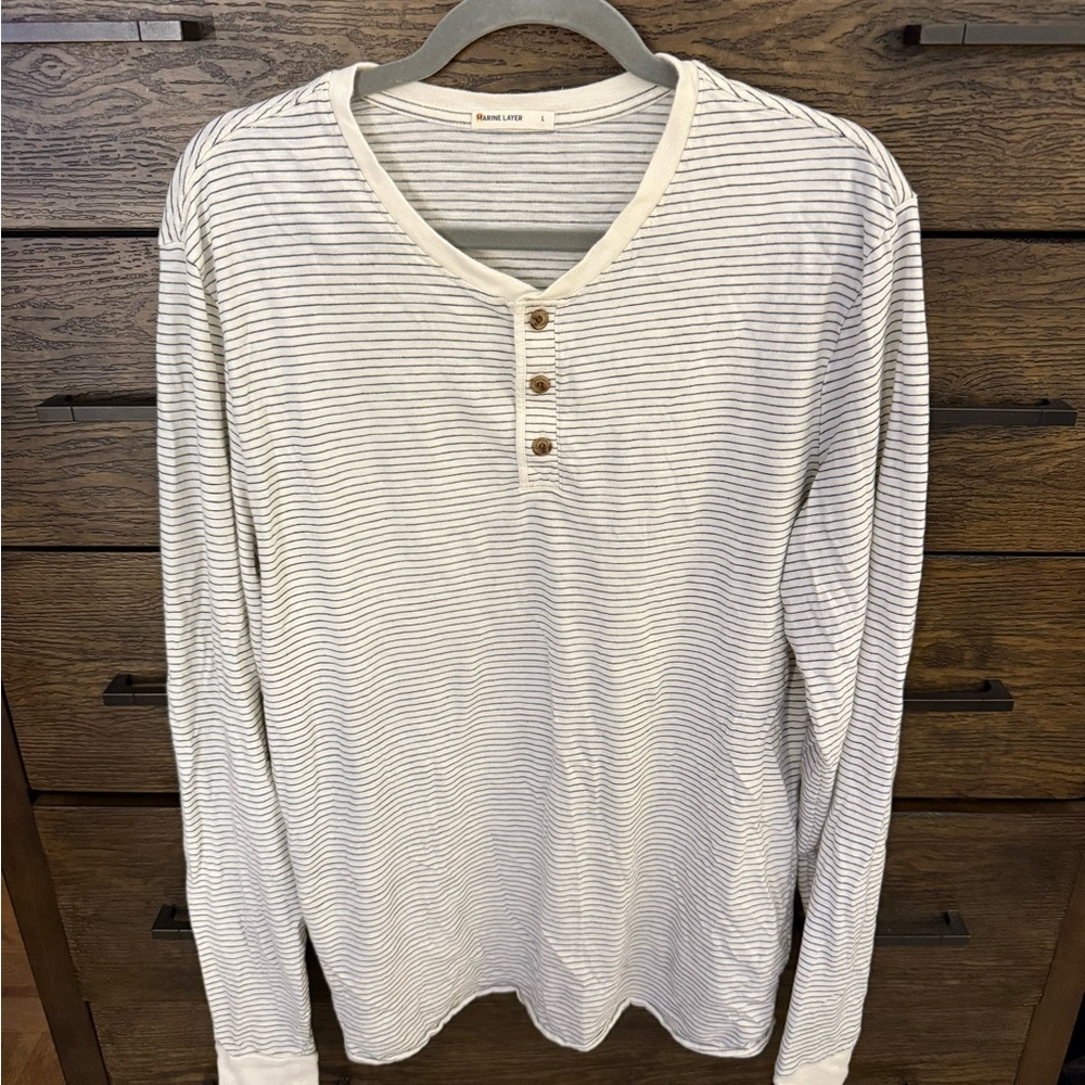 Marine Layer White and Gray Long Sleeve Tee